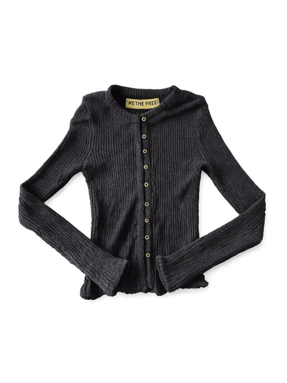 Free People We The Free Ribbed Button Cardigan XS Black Fitted Long Sleeve